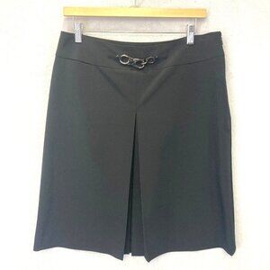 Per Se by Carlisle Pleated A-Line Skirt Womens Size 10 Black Buckle Stretch‎ EUC